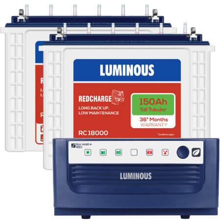 Luminous Eco Watt 1650 Home UPS and 2pcs Luminous Red Charge TT18000